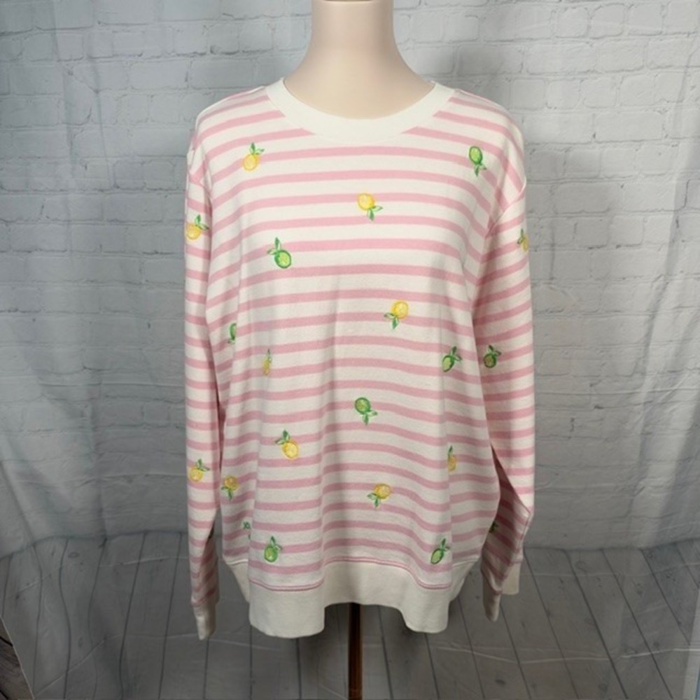 NWT Lilly Pulitzer Ballad Make Limeade Striped Sweatshirt Pink L